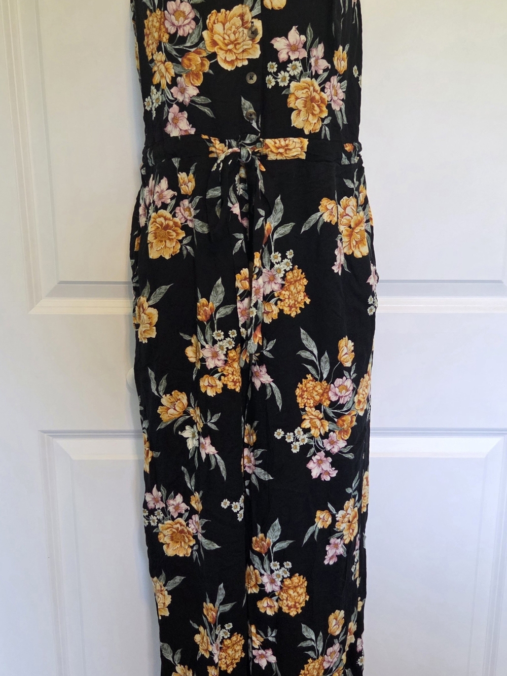 Xhilaration Black Floral Jumpsuit with Yellow & Pink Flowers